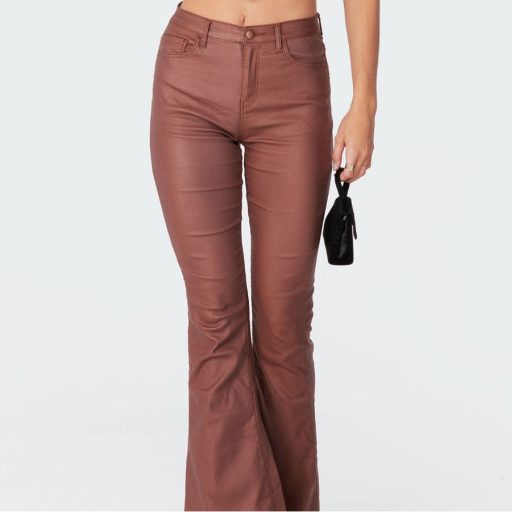 EDIKTED FLARE LEATHER PANTS